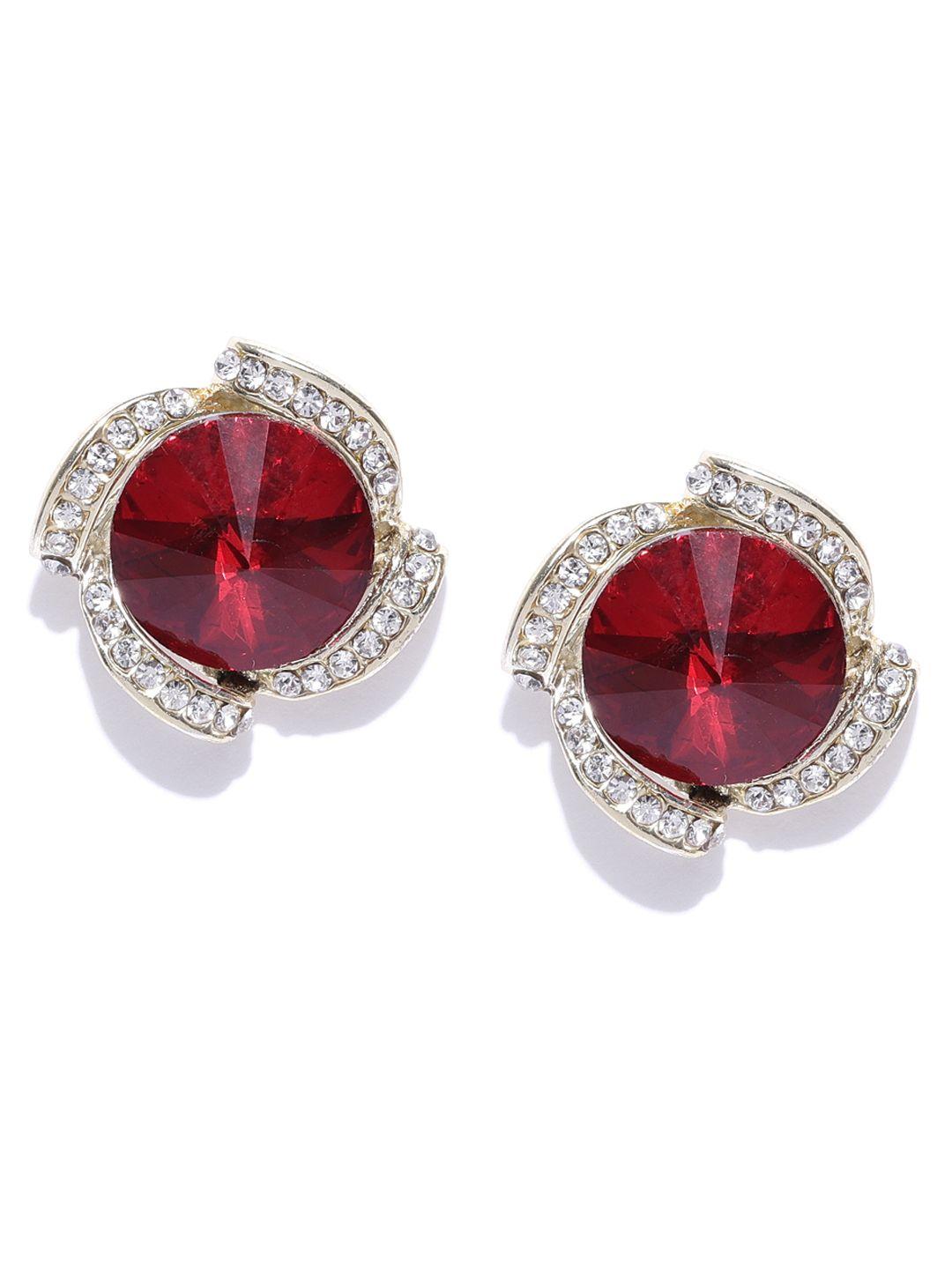 crunchy fashion red & gold-toned stone-studded circular studs