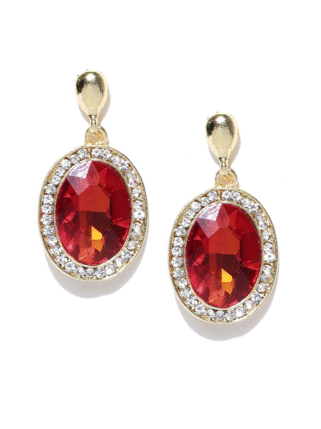 crunchy fashion red gold-plated oval drop earrings