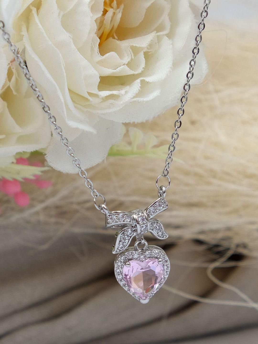 crunchy fashion rhodium-plated chain with crystal heart bow pendant