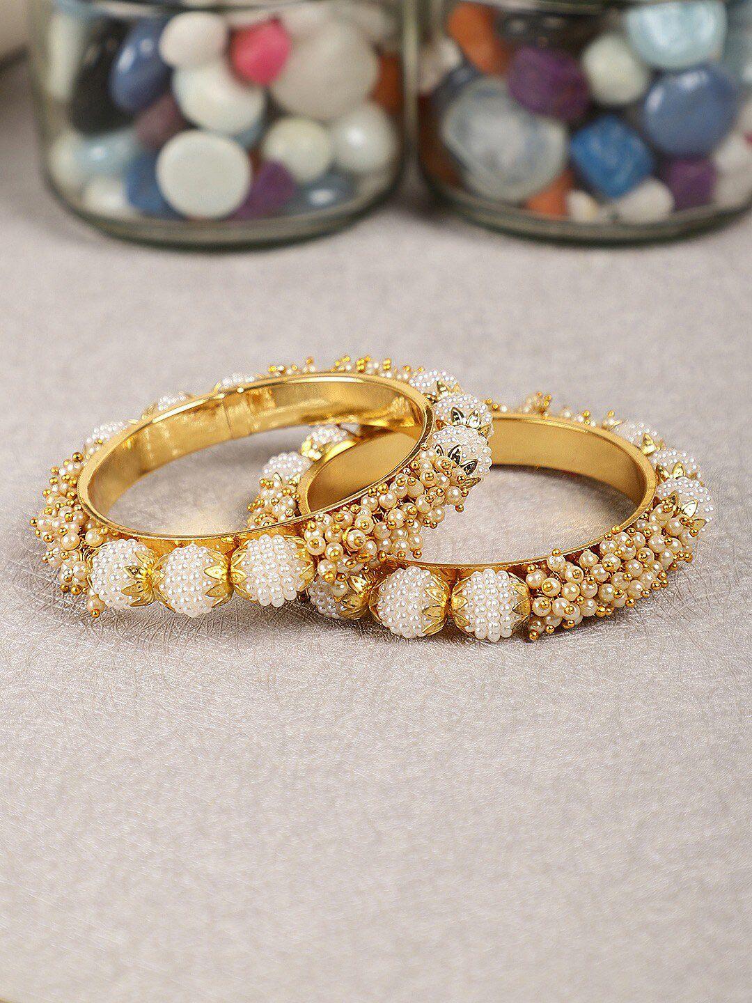crunchy fashion set of 2 gold-plated pearls beaded bangles