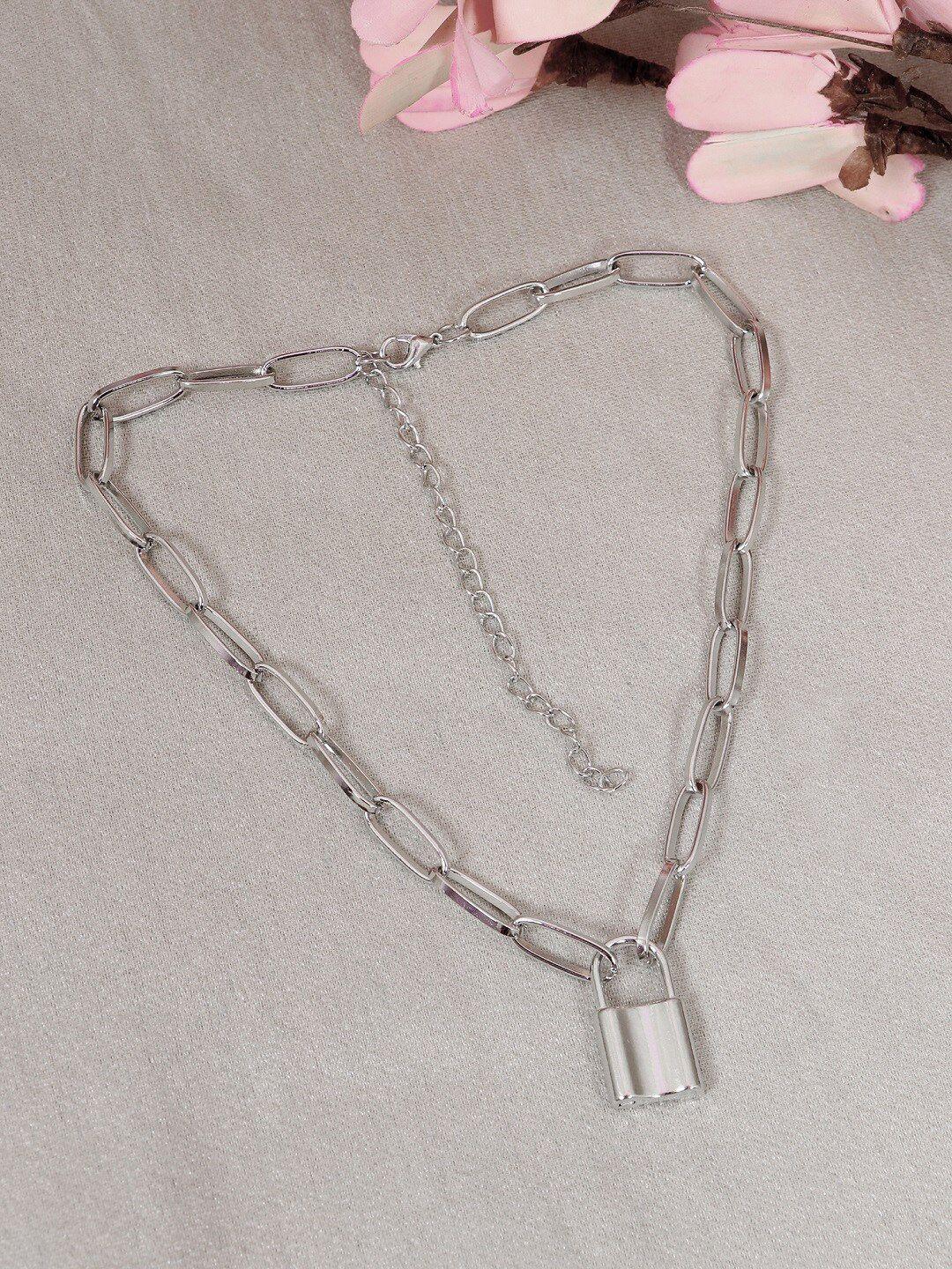 crunchy fashion silver oxidised lock necklace