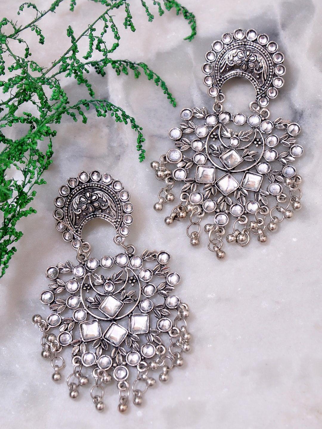 crunchy fashion silver-plated oxidised contemporary chandbalis