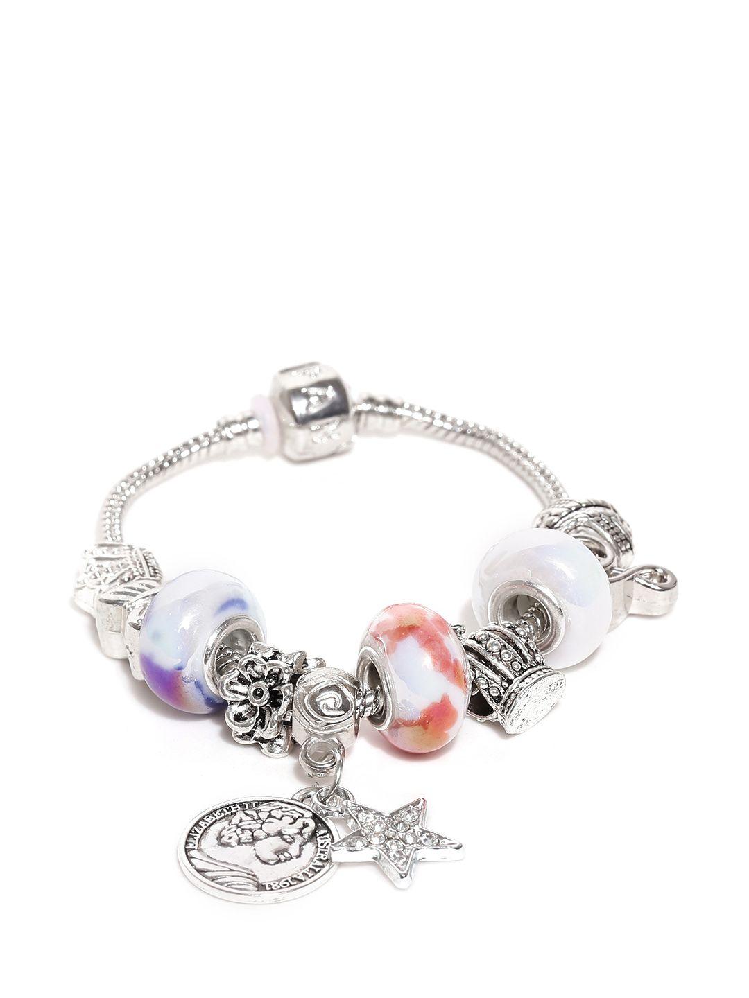 crunchy fashion silver-toned & off-white charm bracelet
