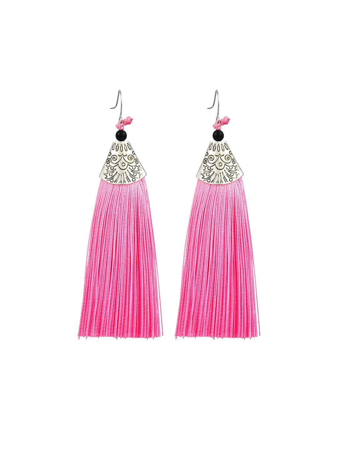 crunchy fashion silver-toned & pink contemporary drop earrings