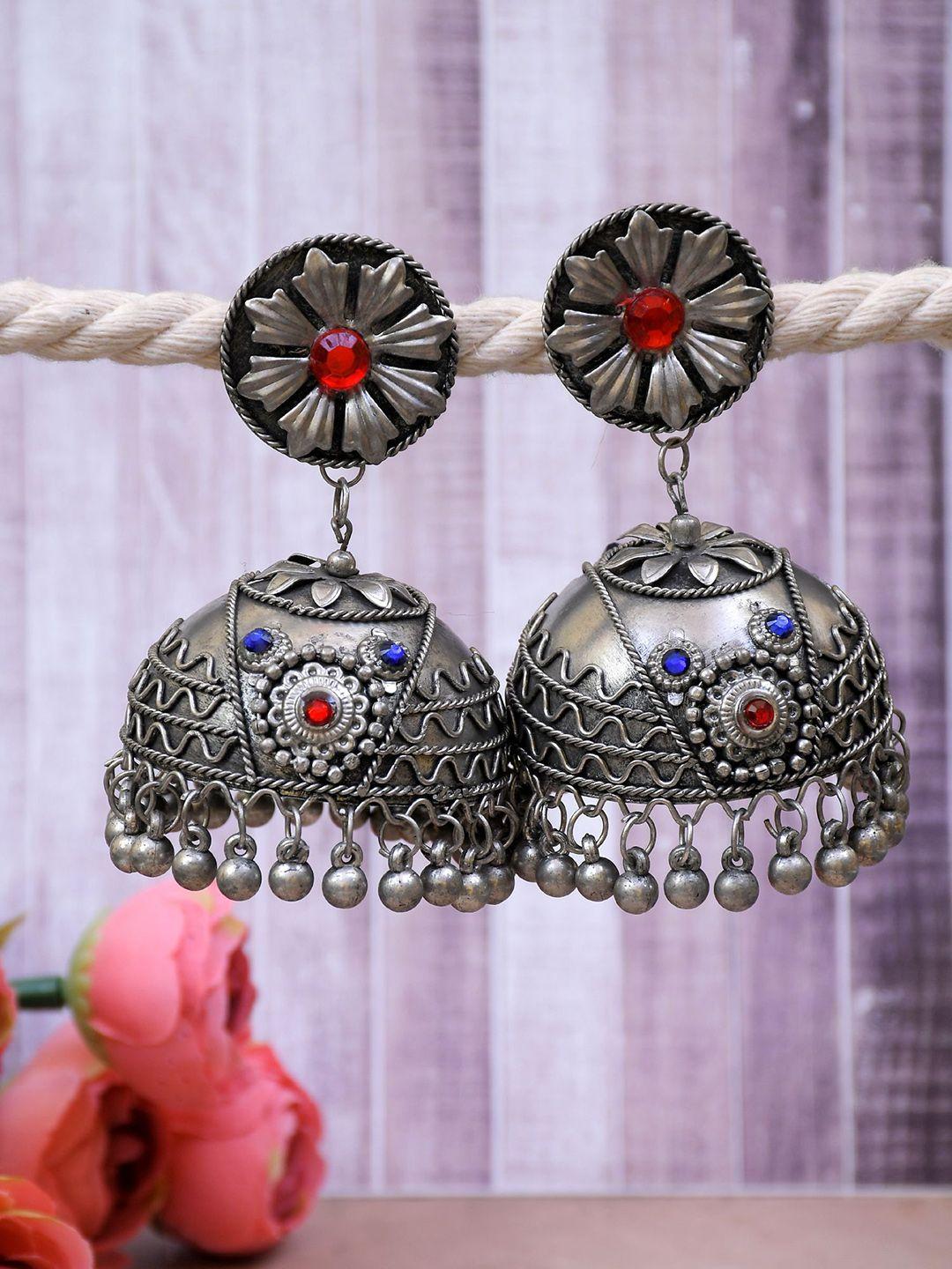 crunchy fashion silver-toned contemporary jhumkas earrings
