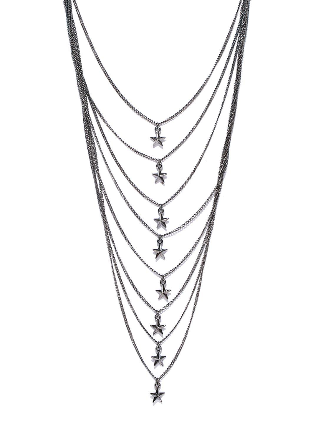 crunchy fashion silver-toned metal layered necklace