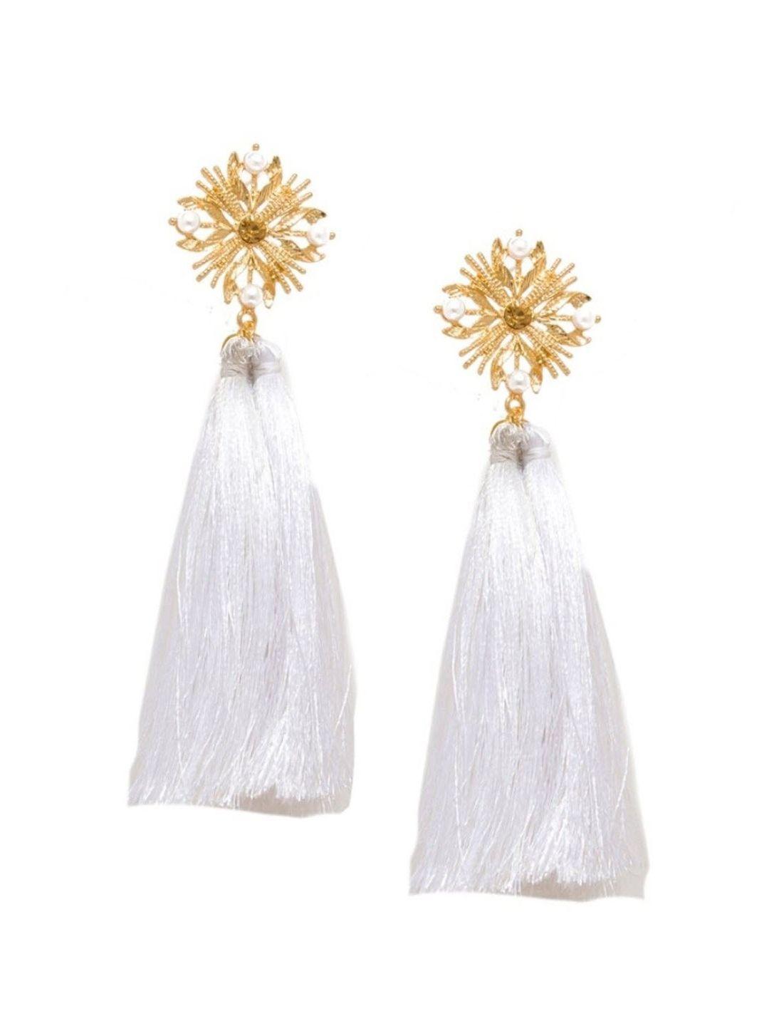 crunchy fashion white & gold-toned contemporary drop earrings