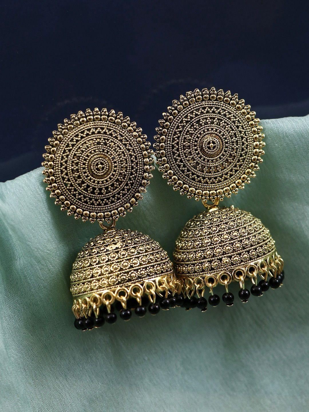 crunchy fashion woman black oxidised jhumka earrings