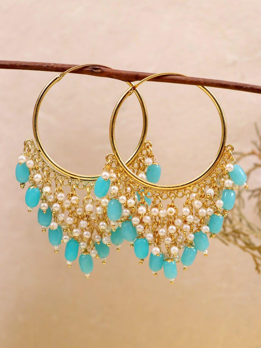 crunchy fashion woman blue jhalar bali hoop earrings