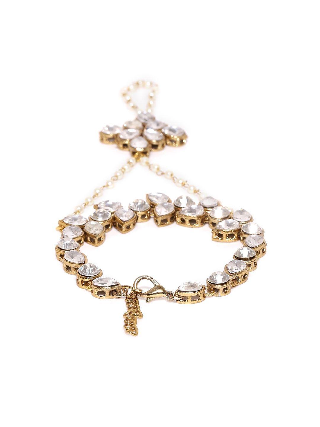 crunchy fashion women gold-plated & white ring bracelet