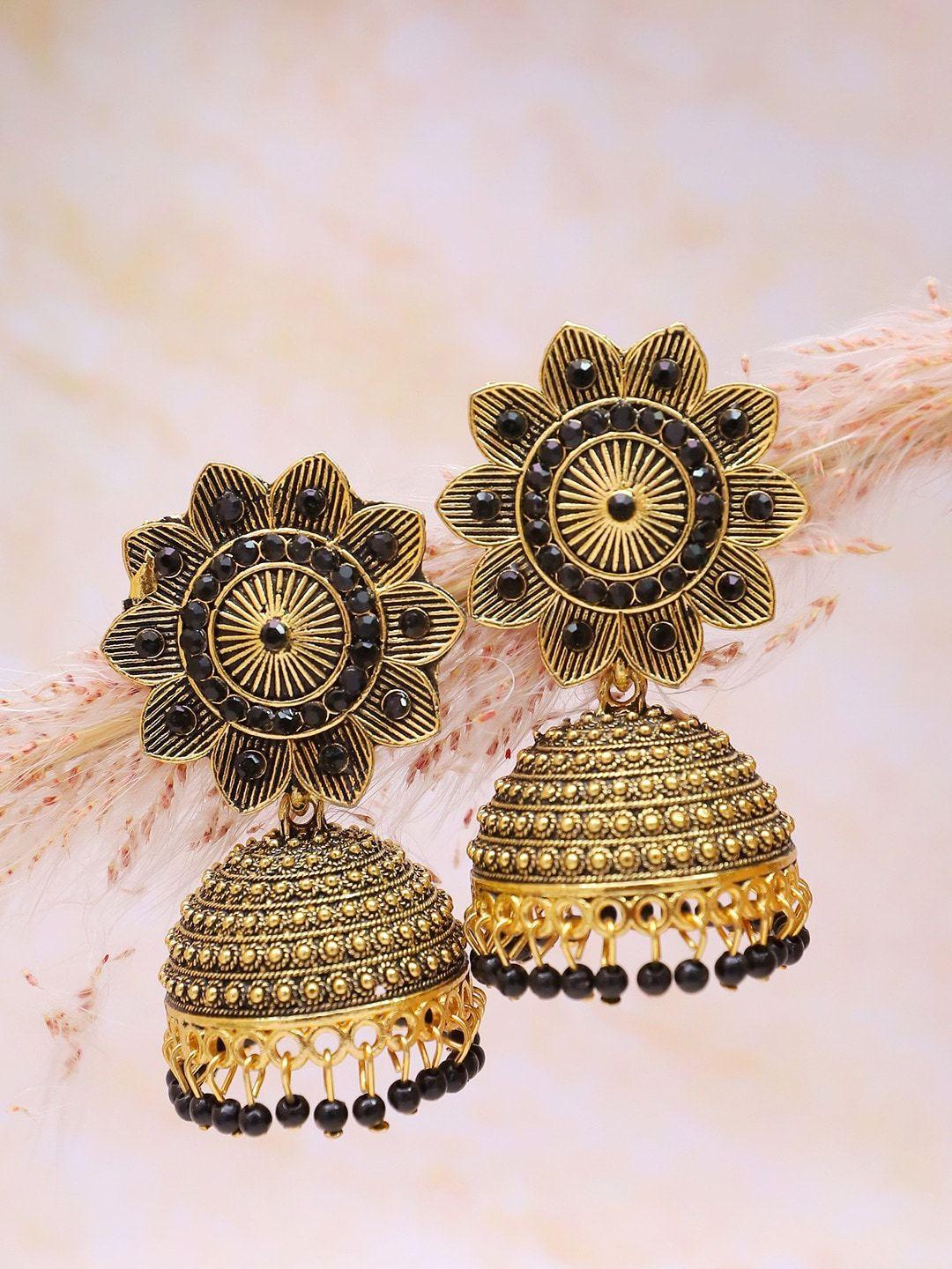 crunchy fashion women gold-plated dome shaped jhumkas earrings