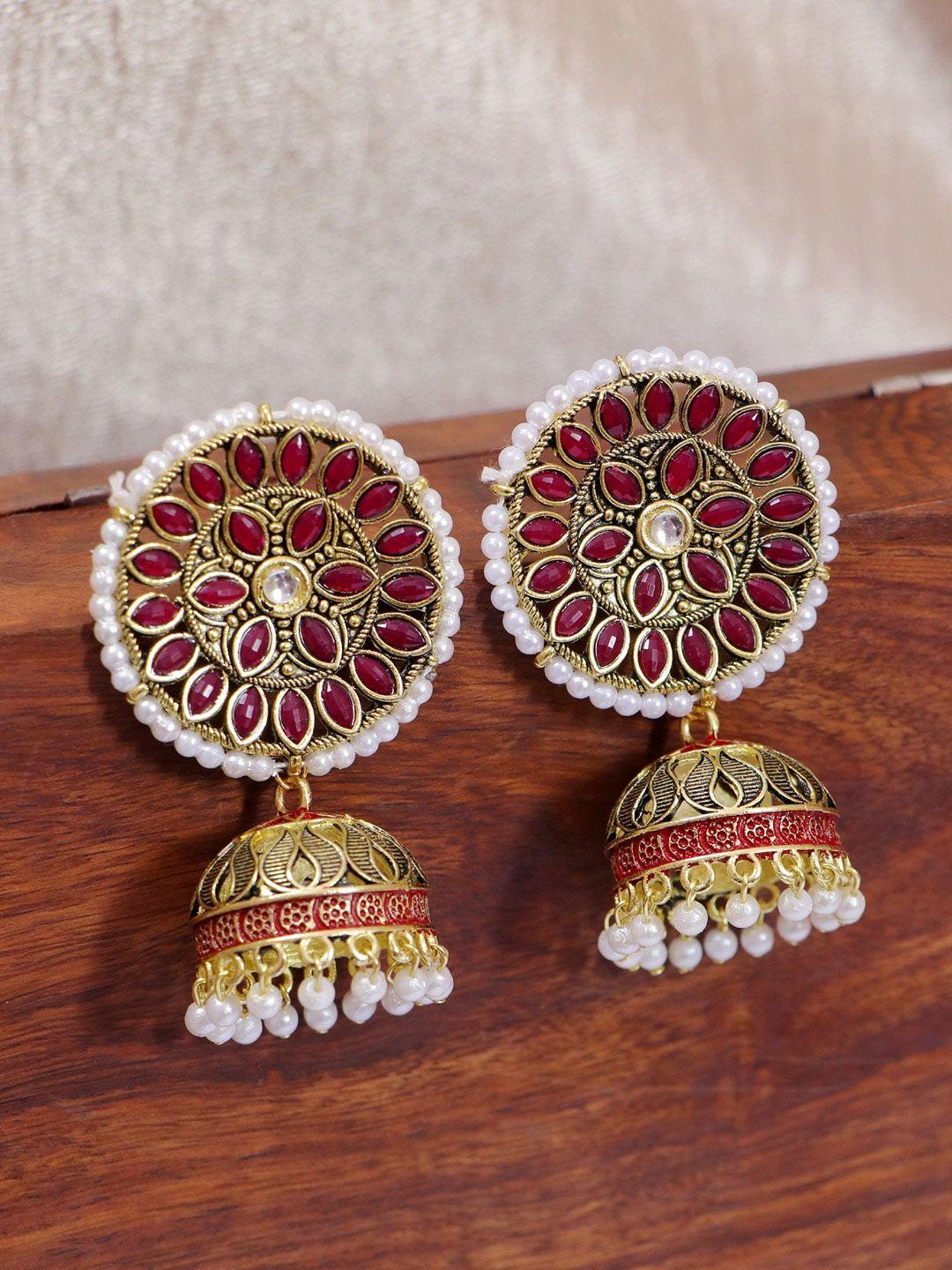 crunchy fashion women gold-plated dome shaped jhumkas earrings