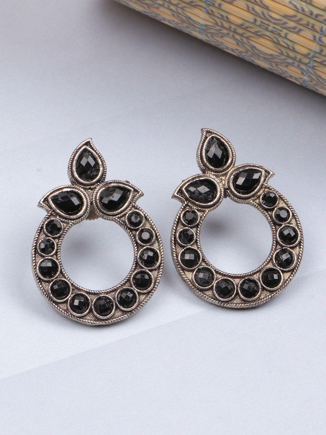 crunchy fashion women gold-plated oxidised classic studs earrings