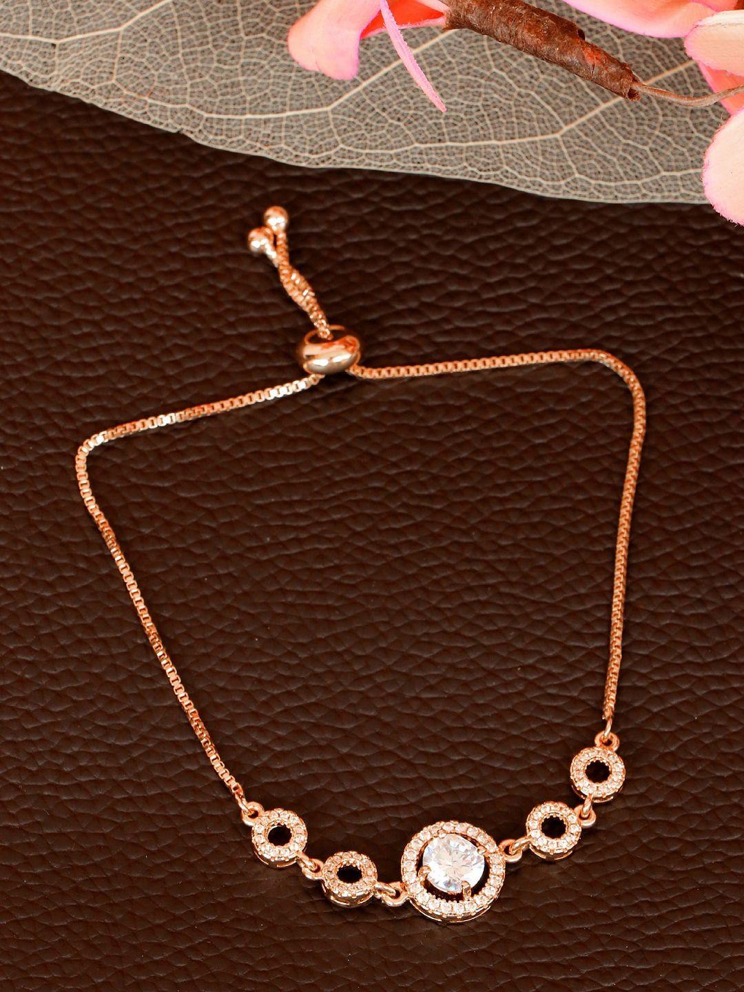 crunchy fashion women rose gold & white american diamond gold-plated  pull-chain bracelet