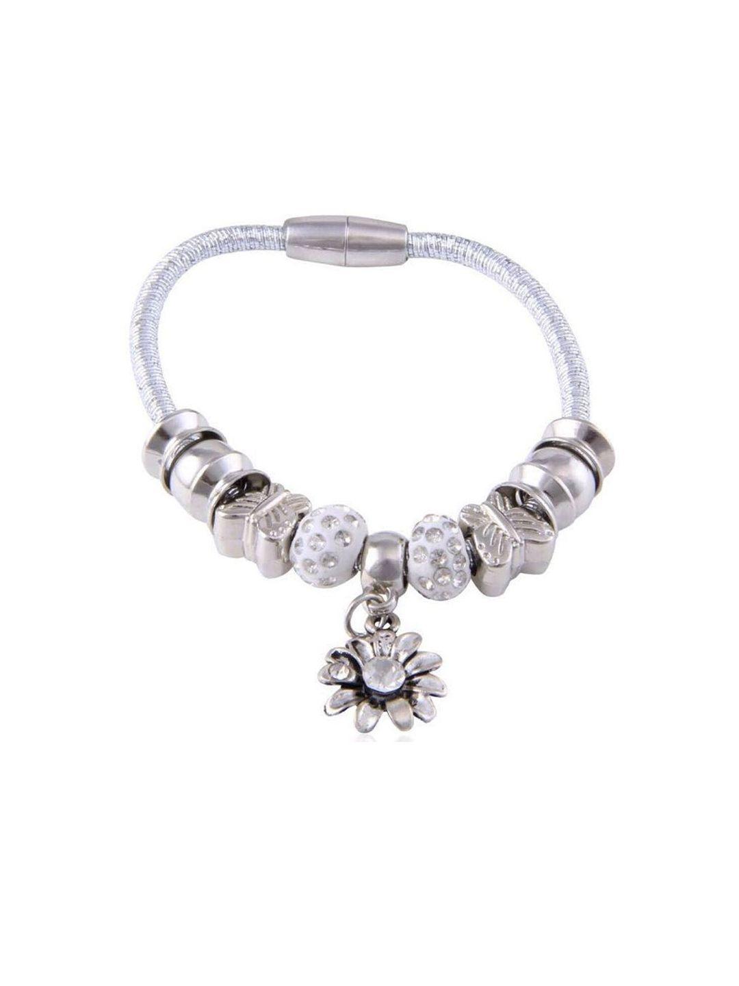 crunchy fashion women silver-toned & white antique silver-plated link bracelet