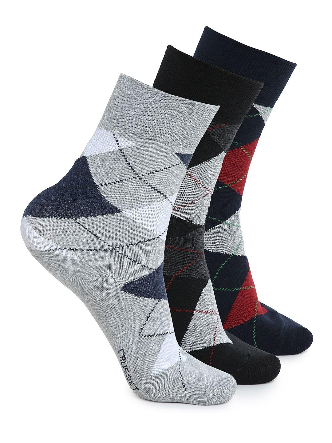 crusset men pack of 3 assorted patterned ankle-length socks