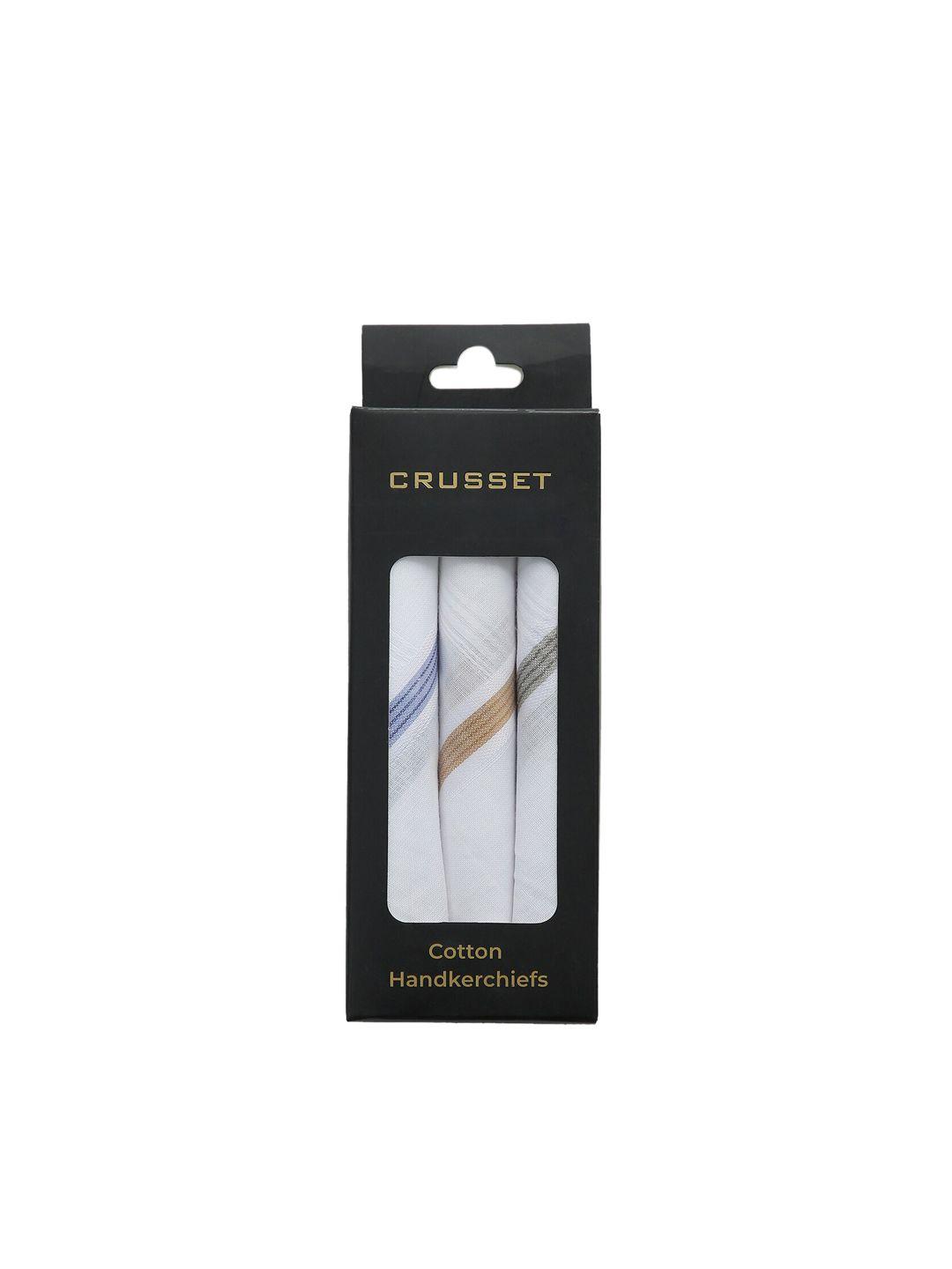 crusset men pack of 3 white printed pure cotton handkerchiefs