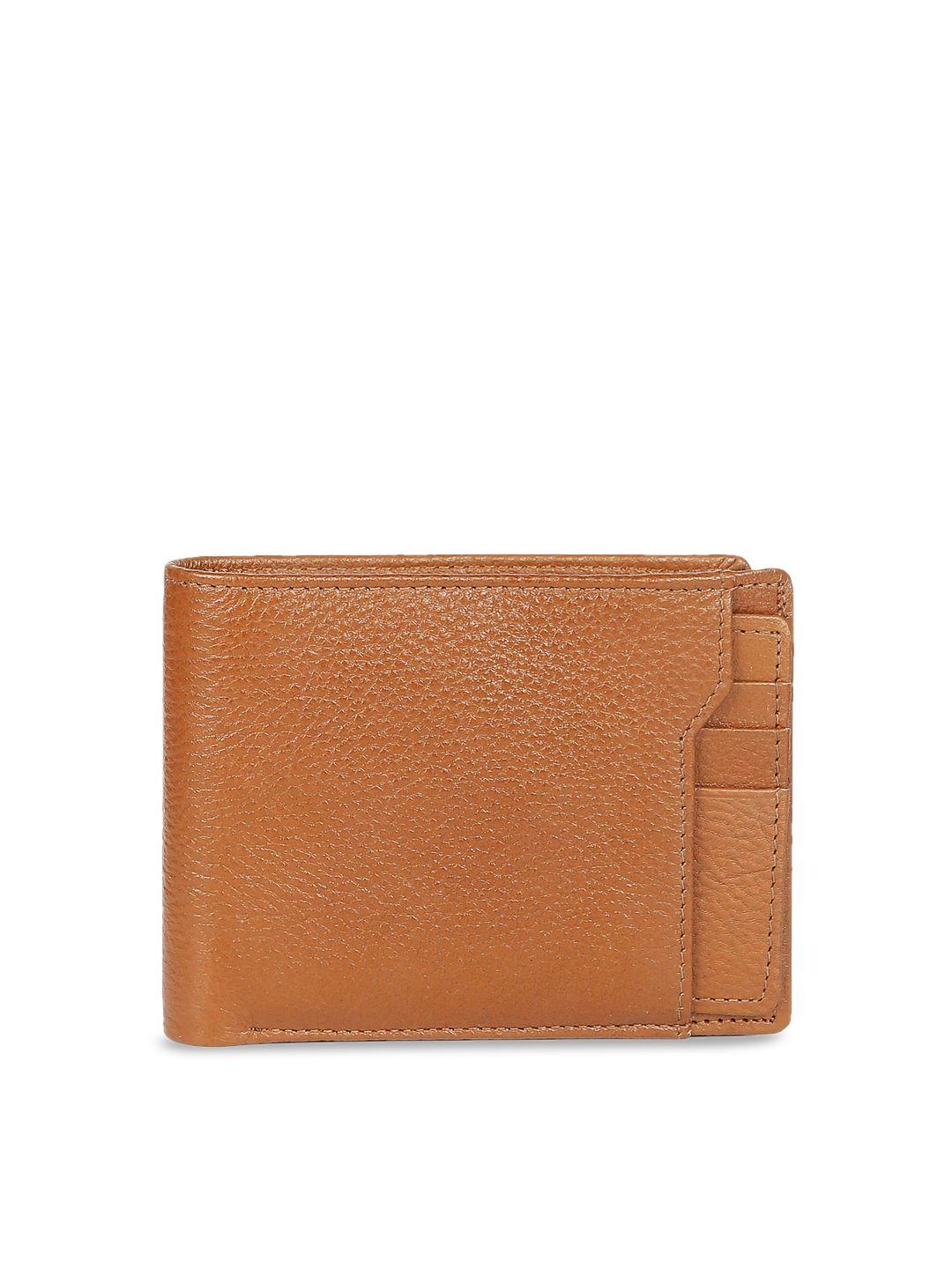 crusset men tan brown solid three fold leather wallet