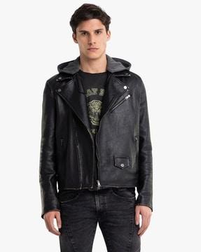 crust leather zip-front biker jacket