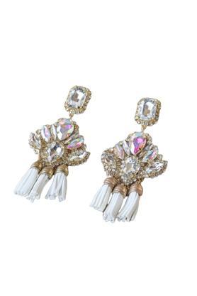 crystal brass white soiree western earrings