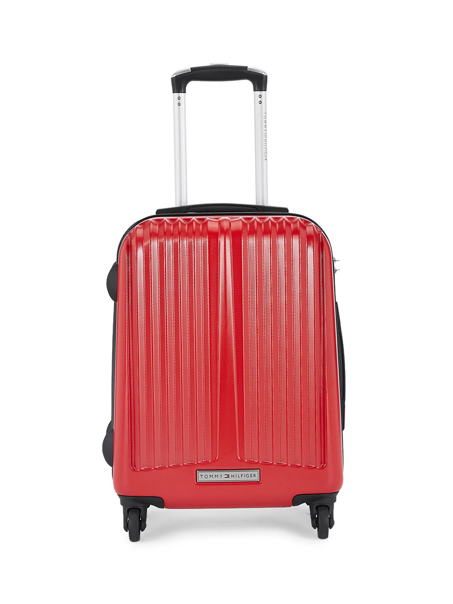 crystal hard luggage trolley bag textured mid red