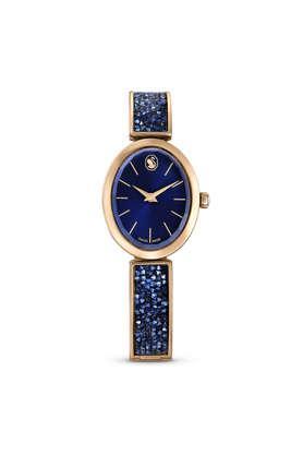 crystal rock oval 29 mm x 26 mm blue dial stainless steel analogue watch for women - 5656822