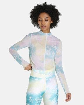 crystal galaxy print fitted high-neck t-shirt
