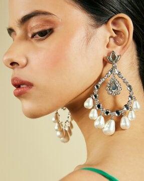 crystal pearl jhoomer dangler earrings
