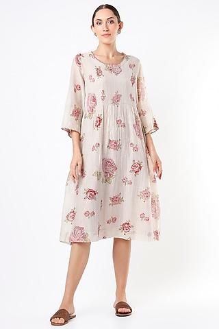 crystal pink chanderi pintucked dress