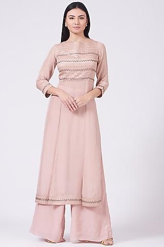 crystal pink hand embroidered kurta set