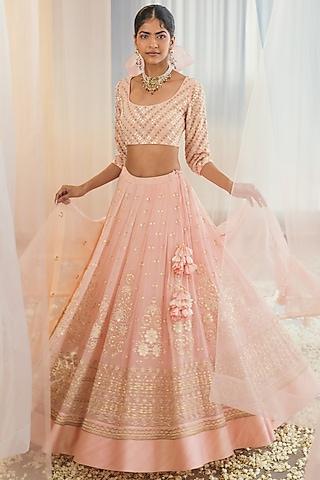 crystal rose embroidered kalidar lehenga set