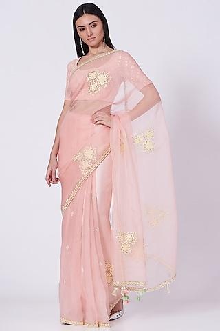 crystal rose hand embroidered saree set