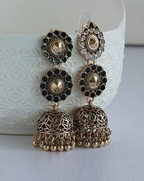 crystal-studded floral jhumka earrings