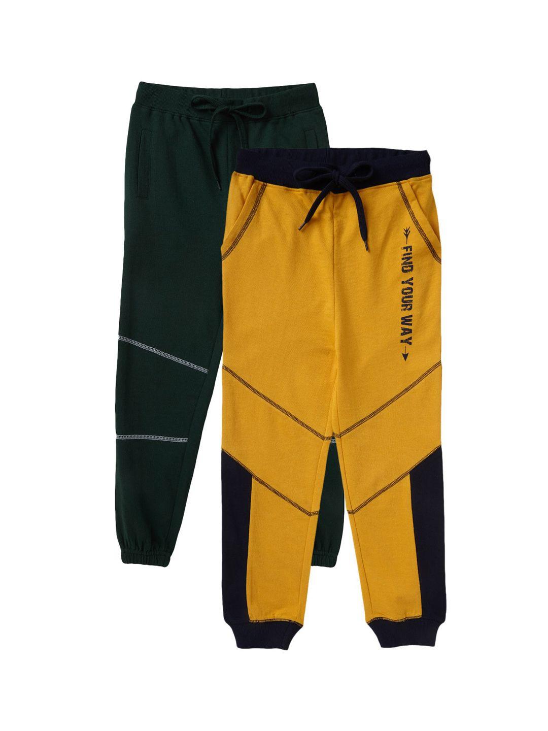 cub mcpaws boys pack of 2 green & yellow cotton straight-fit joggers