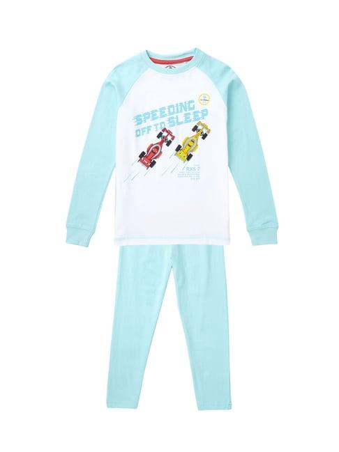 cub mcpaws kids blue & white printed t-shirt with pyjamas