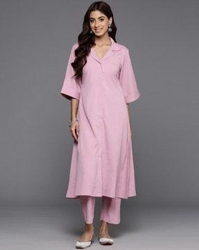 cuban collar flared kurta set