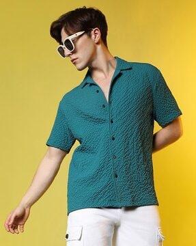 cuban collar shirt with short sleeves