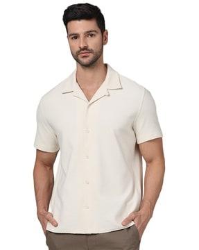 cuban collar shirt with short sleeves