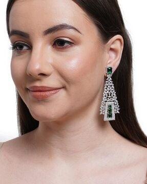 cubic zirconia-studded dangler earrings