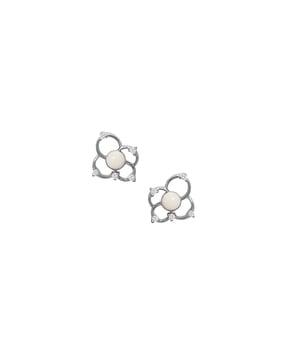 cubic zirconia flower rhodium plated studs