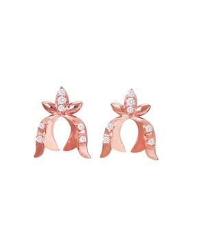 cubic zirconia twin floral rose gold plated earrings