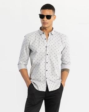 cubist print slim fit shirt with patch pocket