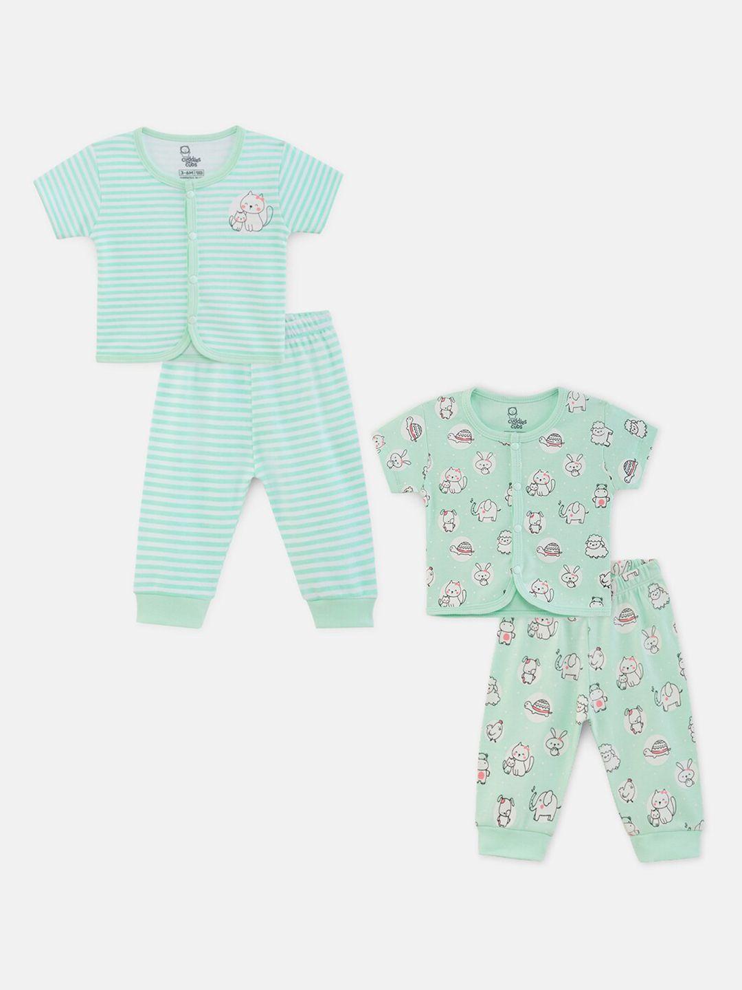 cuddles-for-cubs-infant-kids-pack-of-2-printed-pure-cotton-jhabla-&-pyjamas-clothing-set