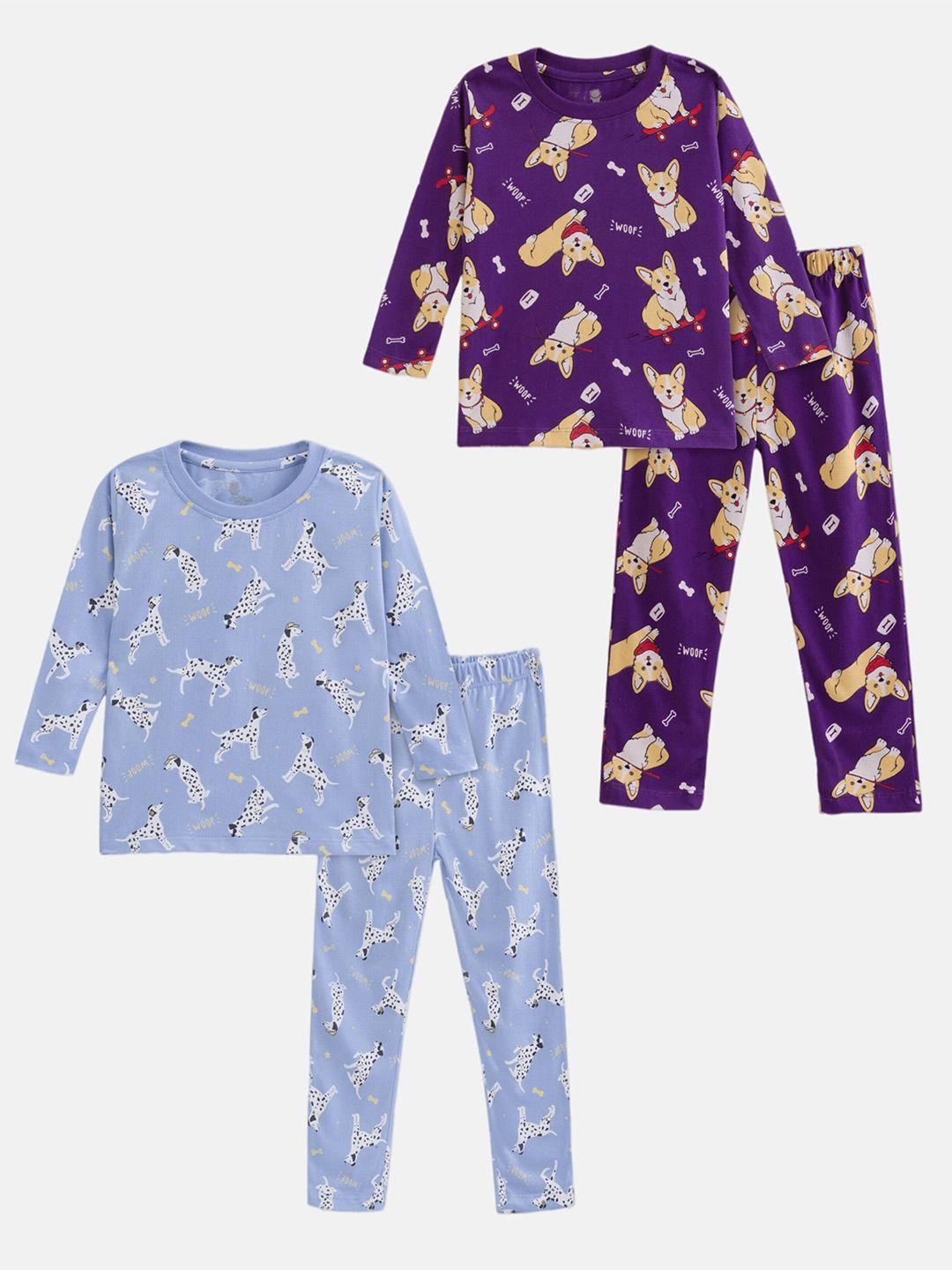 cuddles for cubs kids pack of 2 printed pure cotton t-shirt with pyjamas