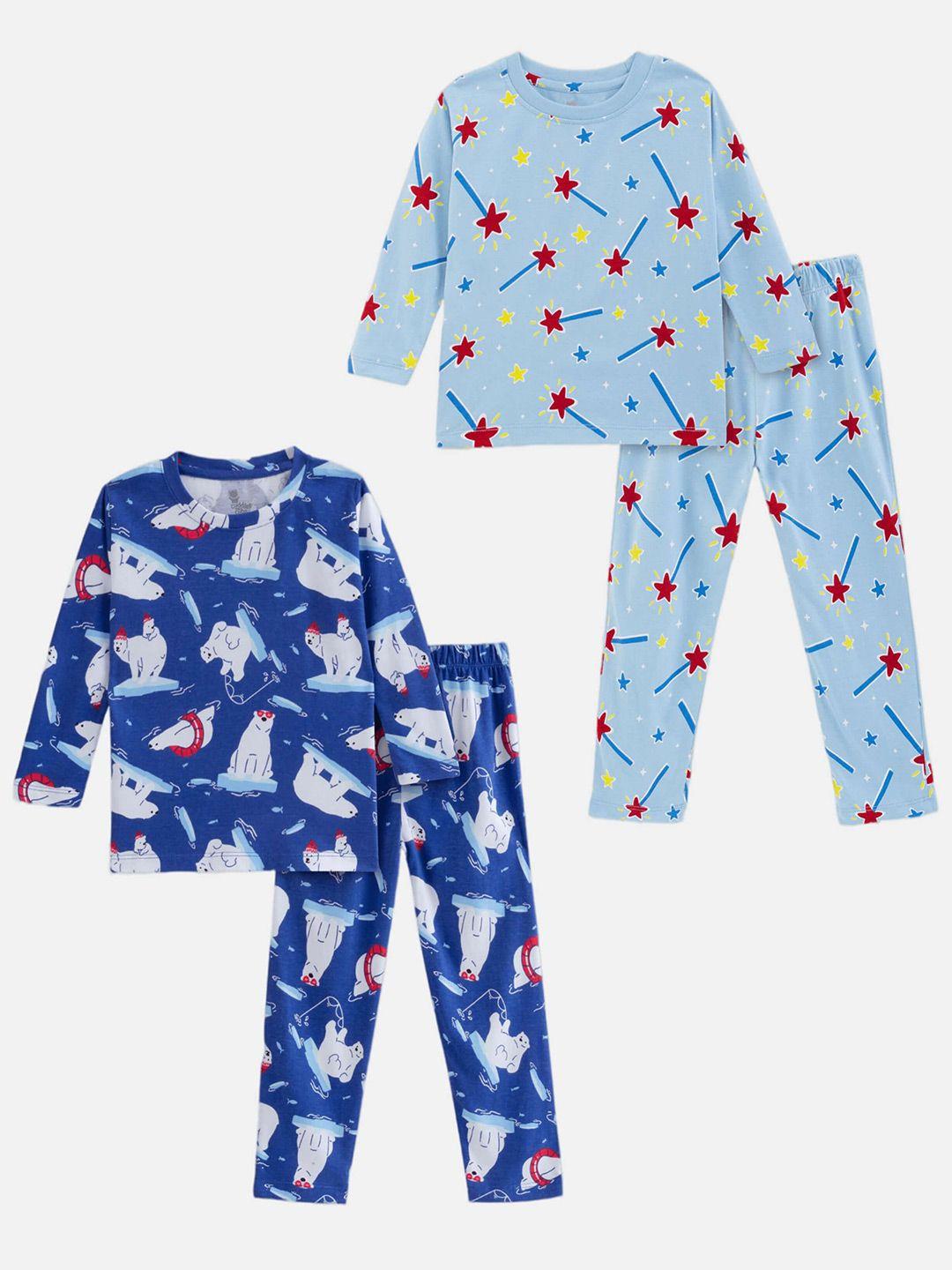 cuddles for cubs kids pack of 2 printed pure cotton t-shirt with pyjamas