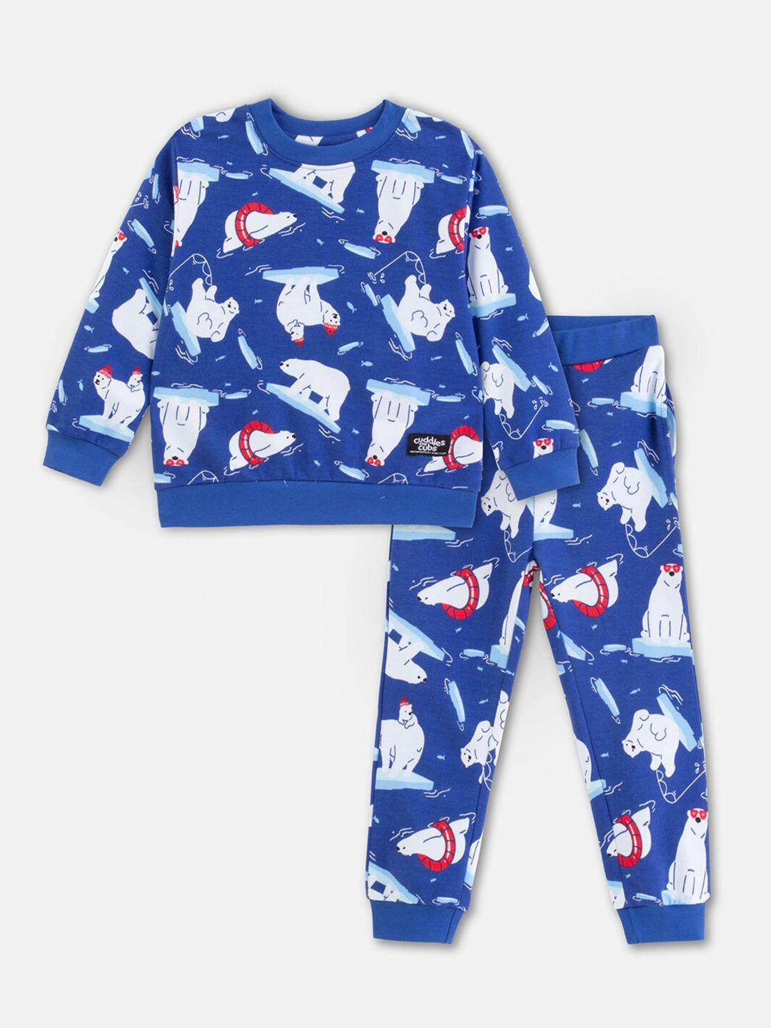 cuddles for cubs unisex kids printed pure cotton t-shirt with trousers