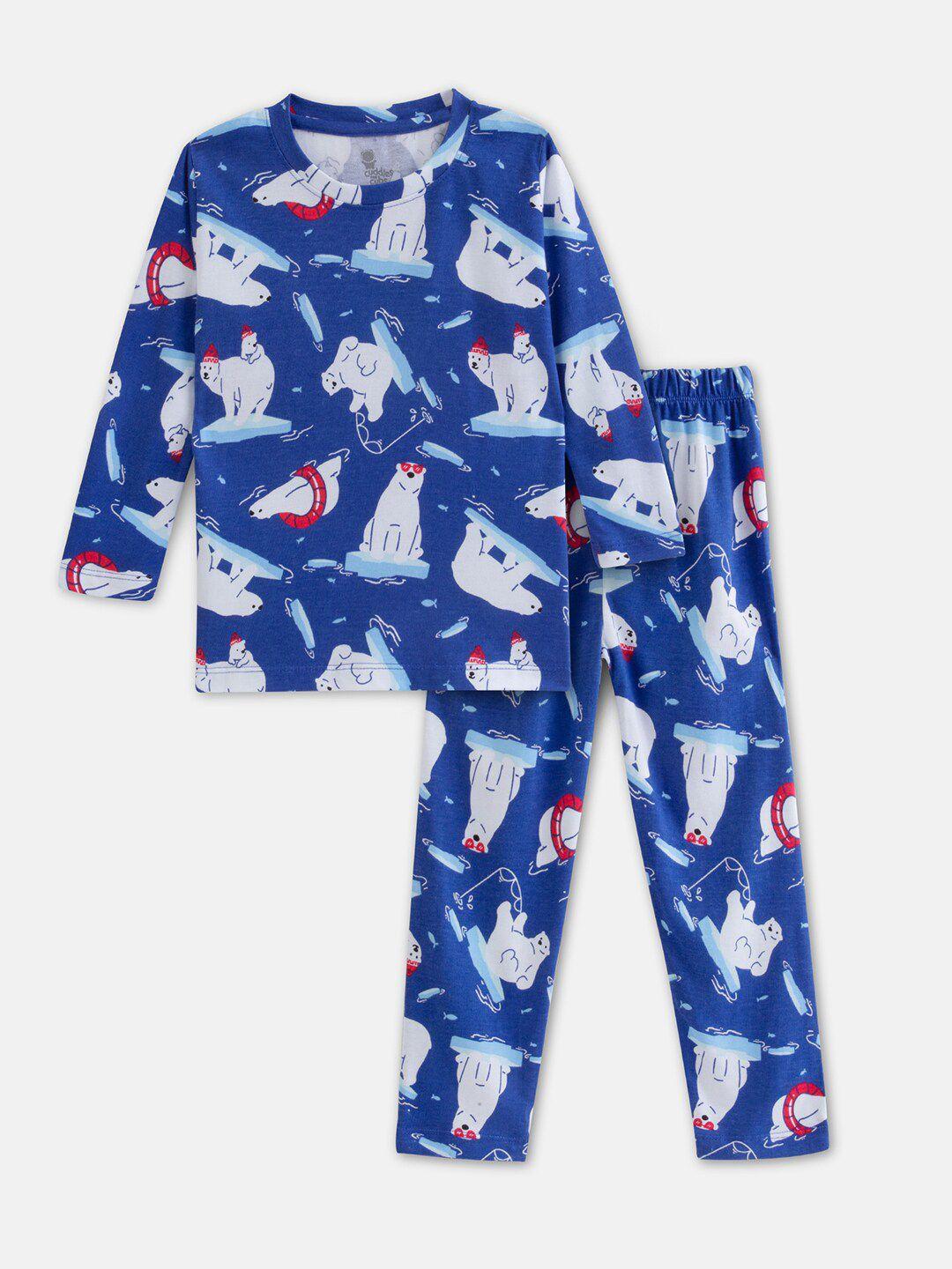 cuddles for cubs kids printed pure cotton t-shirt with pyjamas