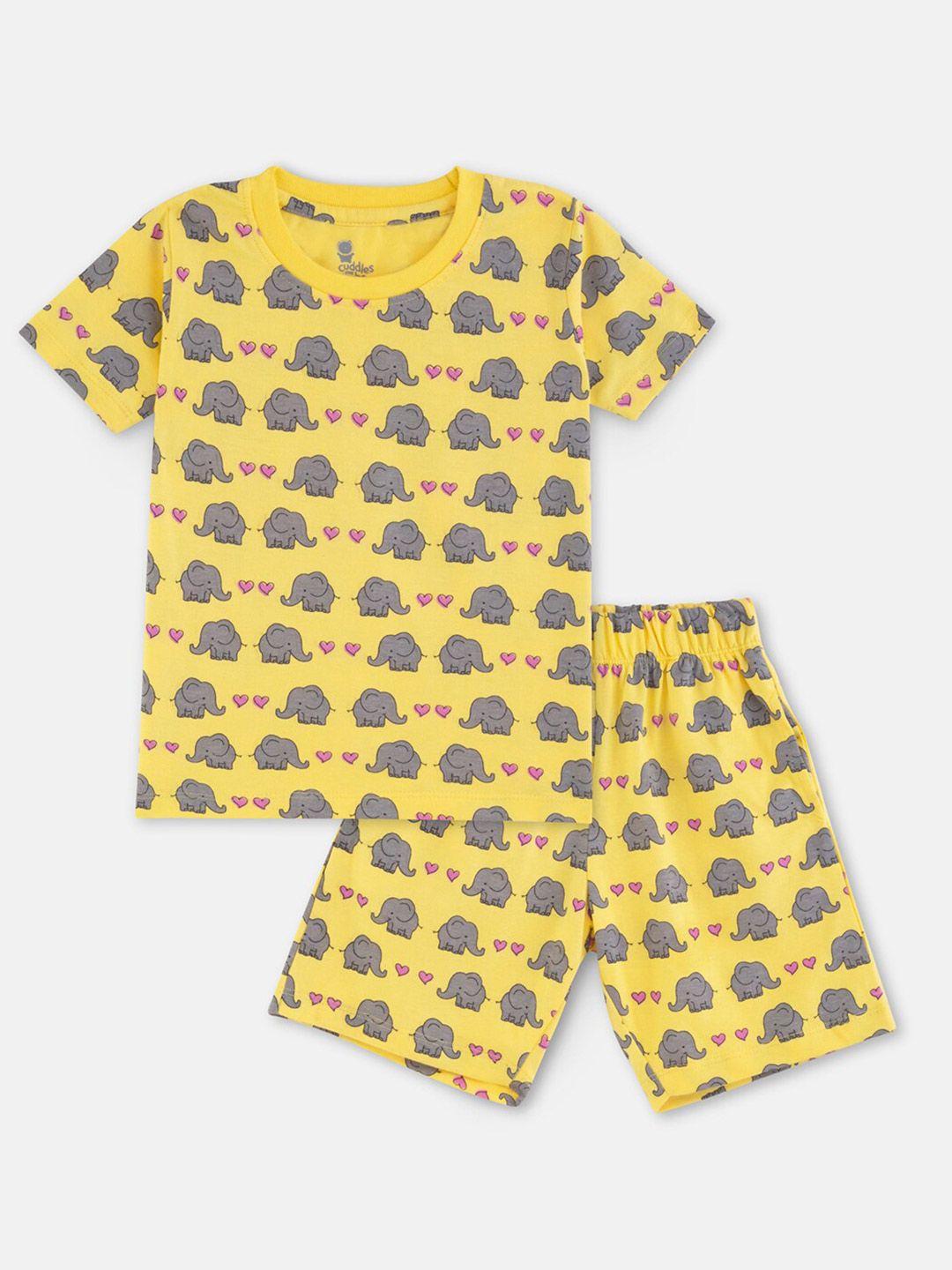 cuddles for cubs kids printed pure cotton t-shirt with shorts