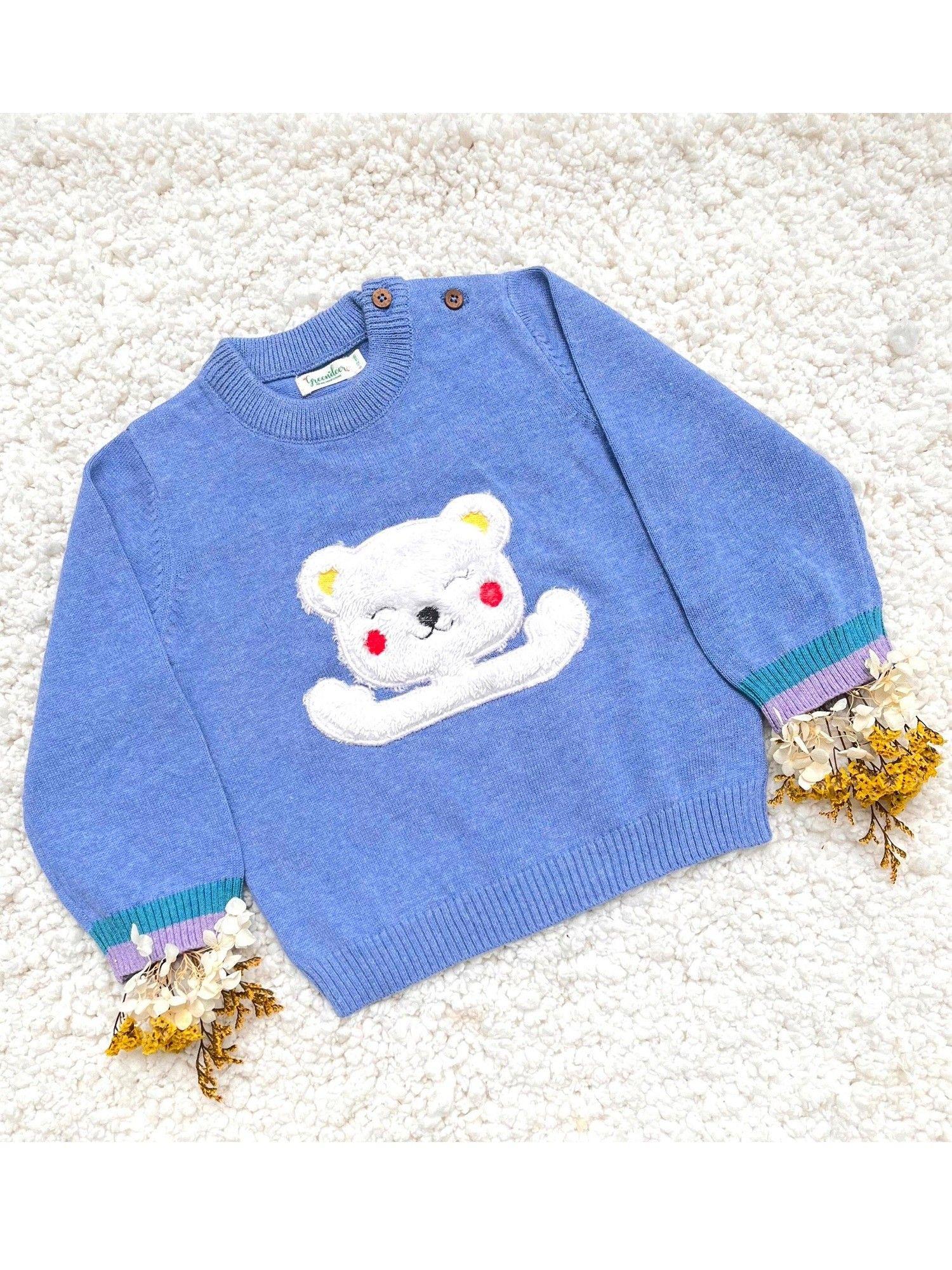 cuddly bear blue sweater