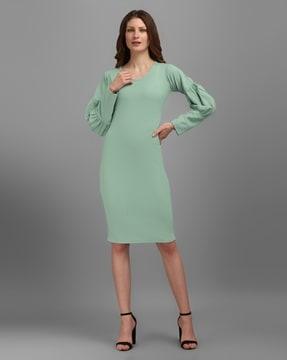 cuffed-sleeve bodycon dress